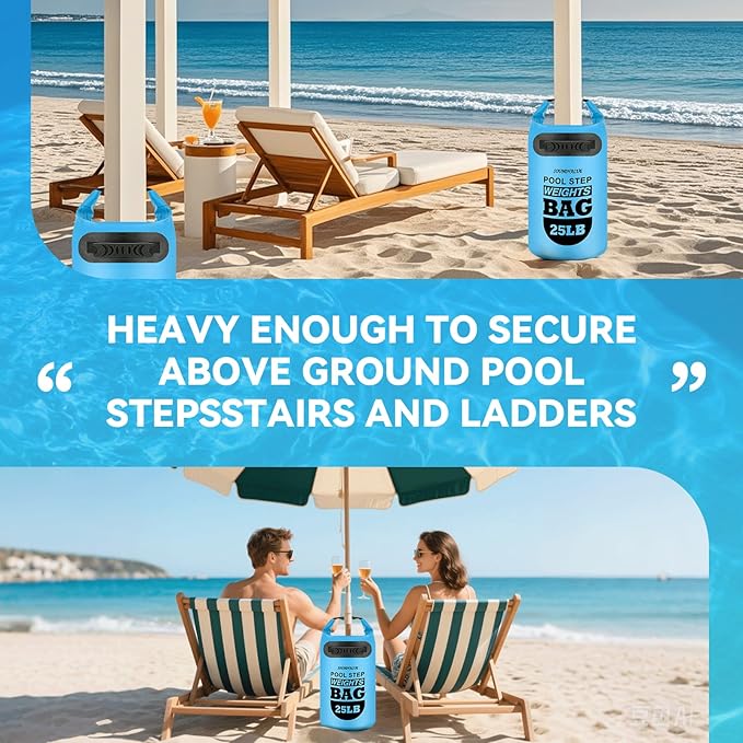 2 Pack 25lb Heavy Duty Pool Ladder Weights, Sand Fillable Universal Sand Bags Step Anchors, 500D PVC Durable Waterproof & Foldable Sandbags for Above Ground Swimming Pools Stair, with Handle(Sky Blue)