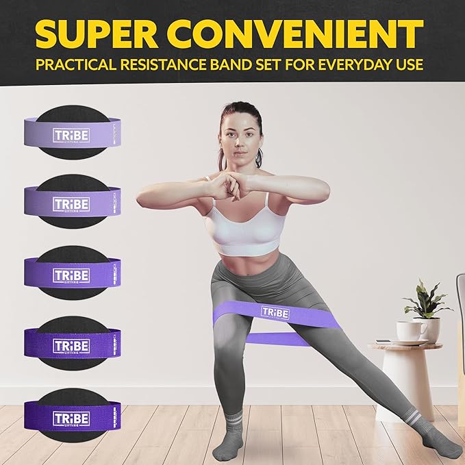 Tribe Lifting Fabric Resistance Bands for Working Out - 5 Exercise Bands Set for Legs and Glutes - Booty Bands for Women and Men - Thick Cloth Workout Bands for Physical Therapy, Hip Training