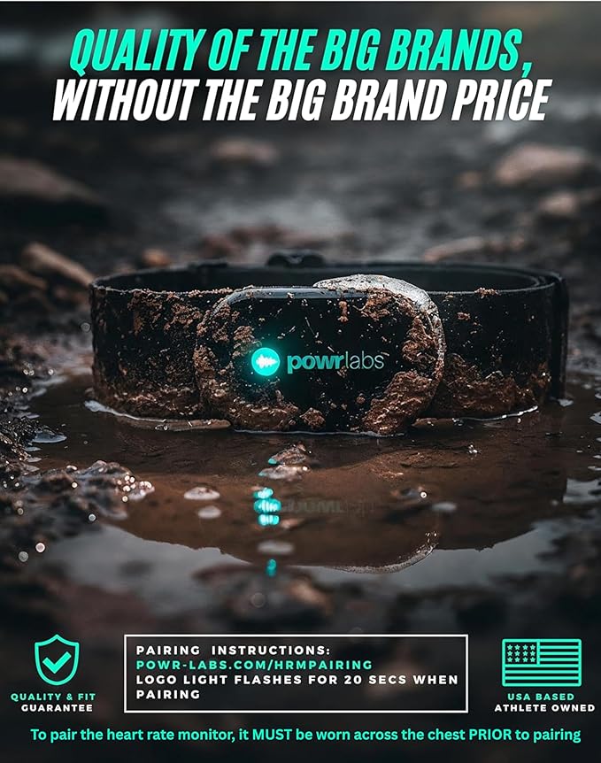 Powr Labs Bluetooth and ANT+ Heart Rate Monitor Chest Strap - All Day Comfort, Easy Connectivity - Compatible with Polar, Garmin, Peloton, Wahoo