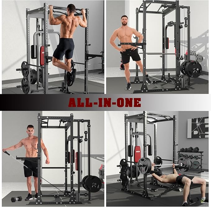 BEKING Power Cage, 2000LBS Power Rack with LAT Pulldown, 2.36" ×2.36" Multi-Functional Squat Rack, Squat Cage with Pulley System and More Training Attachments for Home Gym