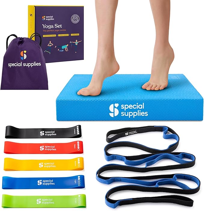 SPECIAL SUPPLIES Balance Board and Yoga Strap Set with Exercise Bands for Stretching, Stability Training, Fitness, Flexibility, Physical Therapy, Home Workout Equipment, Strength Training, and Pilates