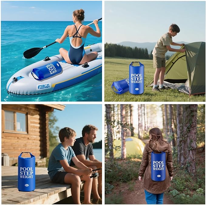 2Pcs Blue Pool Step Weights, 25LB PVC Waterproof Swimming Pool Ladder Weights Sand Bags Foldable Pool Stair Weights for In Ground and Above Ground Pools