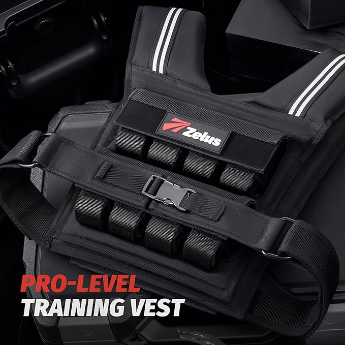 ZELUS Weighted Vest Men, 23/36/45 lb. Weight Vest with 10/16/20 Adjustable Iron Weights for Muscle Building Strength & Functional Training, Weighted Vest for Men with Reflective Strips.