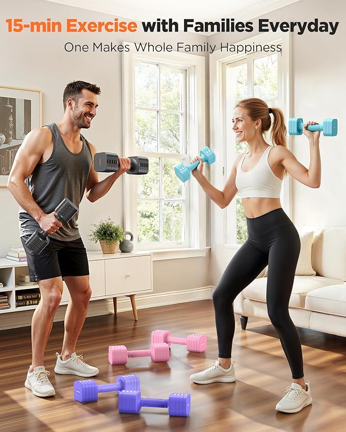 FEIERDUN 5-in-1 Adjustable Dumbbell Set of 2, 12LBS/20LBS Hand Weights for Women, Men, 1s-Adjust Dual-Stable Dumbbell Set for Women Home Gym & Outdoor