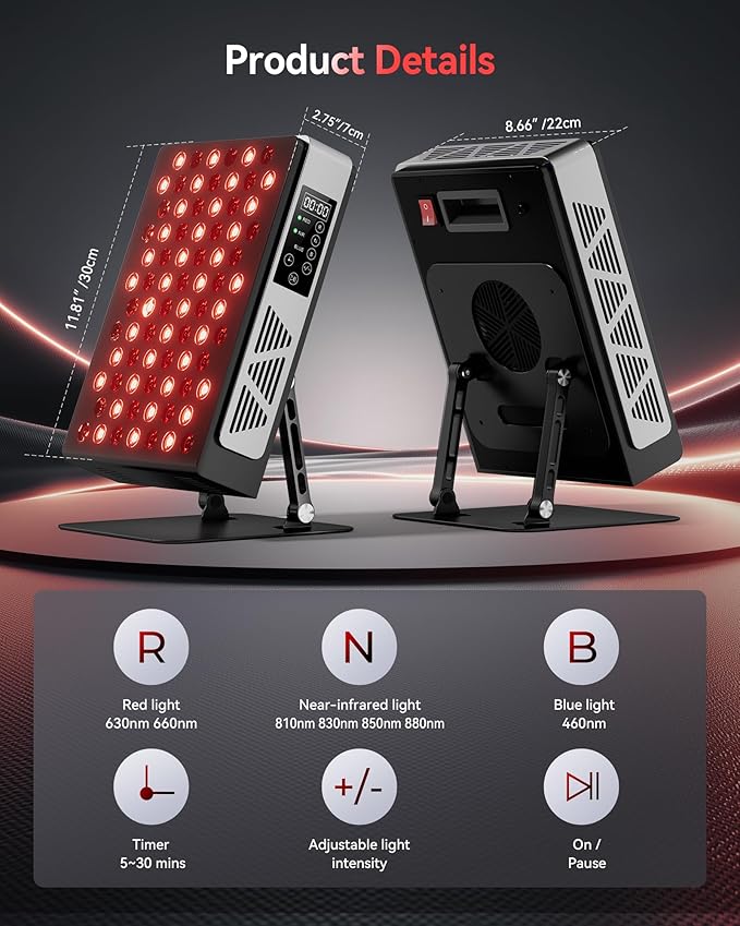 Red Light Therapy for Body Face, 3+4 Chips 7 Wavements 460nm-880nm Red Light Panel with 4 Modes, Dimmable & Timer, Blue Lights Infrared Light Therapy for Home Office Gym, Elite 78 LEDs