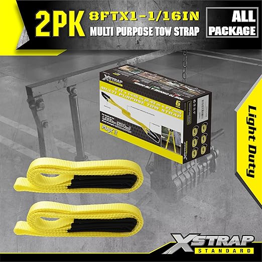 XSTRAP STANDARD 2PK 1''x 8FT Lift Sling Web Strap/Wear Guard End, Heavy Duty Flat Eye Lifting Sling with 2 Reinforced Loops for Tree Saver Lifting Furniture Appliances Machine