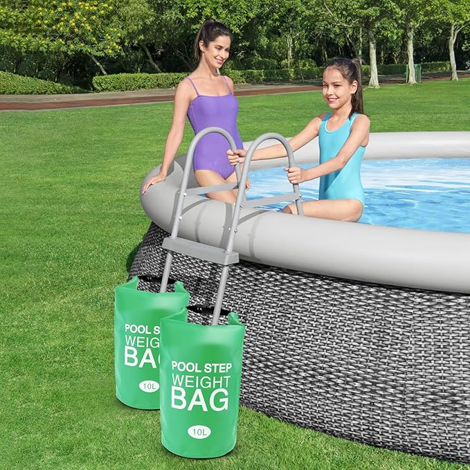 2 Pack 10L/25lb Universal Pool Step Weights 250D PVC Waterproof Swimming Pool Ladder Weights No Breaken Above Ground Pool Ladder Sand Bags, Foldable Pool Stair Weights for Pool Steps (Green)
