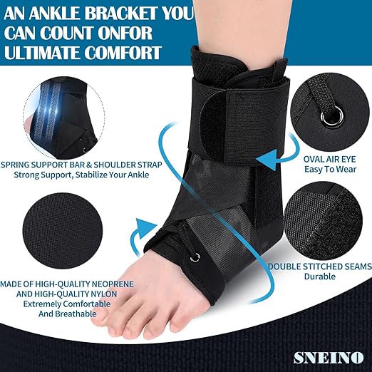 Ankle Brace for Women Men - Ankle Support Brace for Sprained Ankle, Ankle Stabilizer for Achilles, Tendon, Sprain, Injury Recovery, Lace up Ankle wrap for Running, Basketball, Volleyball (Ankle Brace, Large)