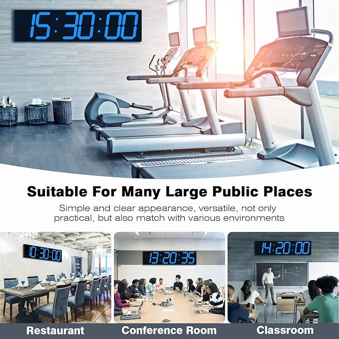 CHKOSDA Digital Wall Clock with Large Display, 28.4‘’LED 6-Digit Large Digital Clock with Adjustable Brightness, Multifunction Gym Clock with Countdown,Stopwatch and Workout Interval Timing (Blue)