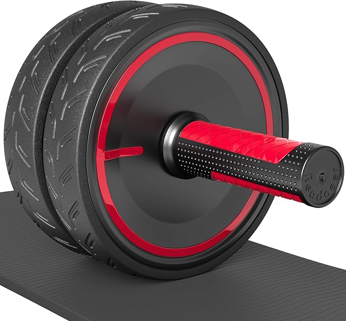 READAEER Ab Roller Wheel, Heavy Duty Workout Equipment for Home Gym, Professional Metal Handle with Rubber Surface Abdominal Exercise Wheel for Strength Training, Ab Wheel with Knee Pad