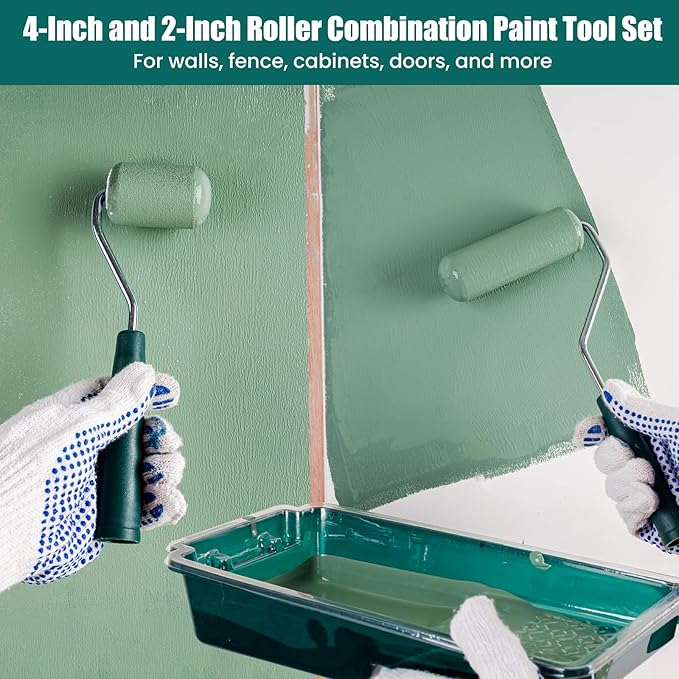 Paint Roller Kit, 19 Pack, 4"2" Small Foam Paint Roller, Mini Paint Roller with Foam Roller Covers, Paint Tray Liners, Roller Paint Brush, Paint Supplies for Painting Walls, Trim, Ceilings