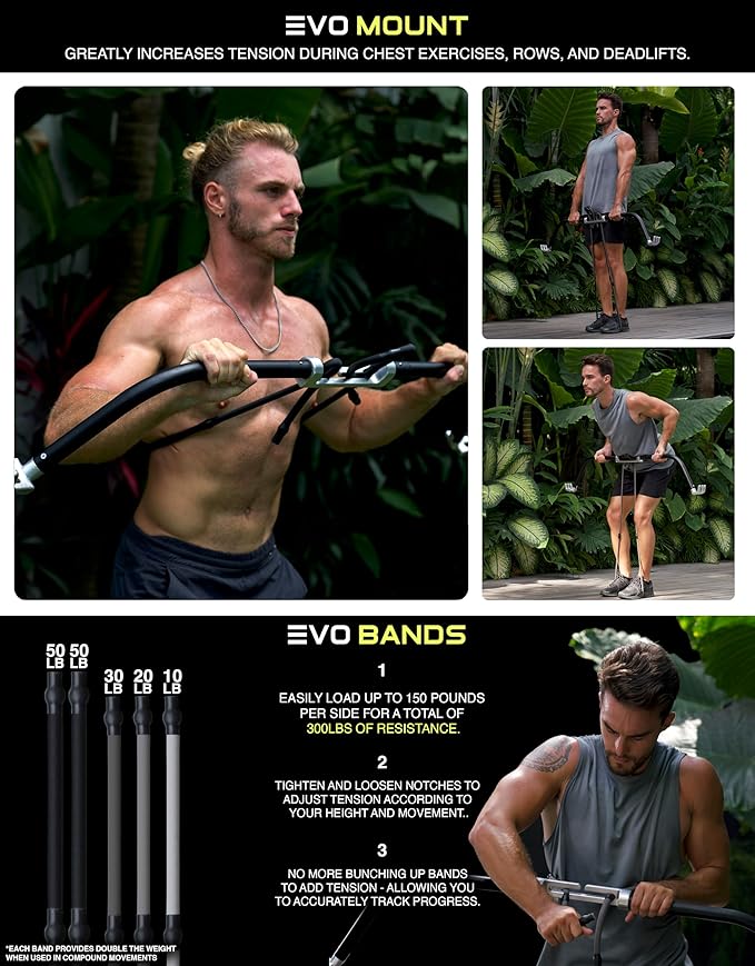 EVO Bow - All in One Portable Home Gym System with Weighted Pushups | Compact Strength Training and Exercise Equipment for Travel with Notched Resistance Bands for Full Body Training | 300lbs (Ultra)
