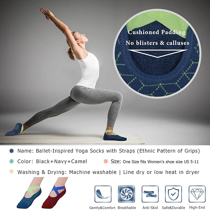 Ozaiic Pilates Socks for Women Non Slip Grip, Yoga Socks with Grippers for Barre, Hospital, Ballet, Dance, Barefoot Workout