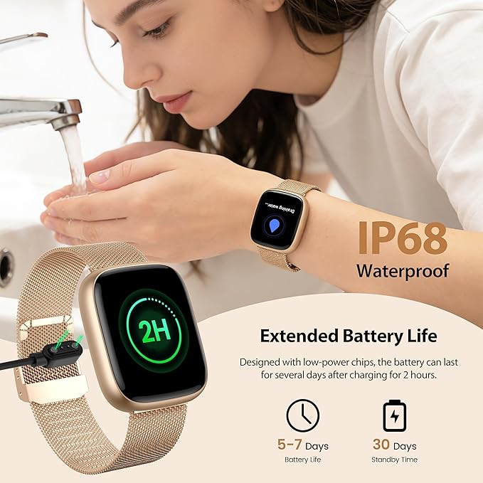Smart Watch for Women with Alexa Built-in, 1.83" HD Touchscreen Fitness Tracker with Bluetooth Calls, Heart Rate/Sleep Monitor, 120+ Sports Fitness Watch, IP68 Waterproof Smartwatch for Android iOS