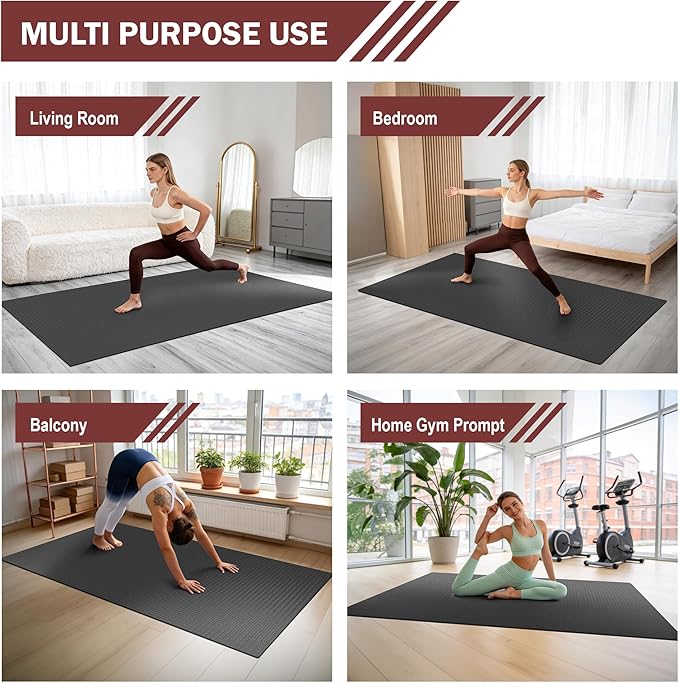 Stepwaver Extra Large Exercise Mat, 6'x4'/7'x5' /8'x5' (6mm) Thick Workout Mat for Home Gym & Garage Flooring, Shoe-Friendly, Non-Slip, Ultra Durable, Thick Large Workout Mats for Home Workouts