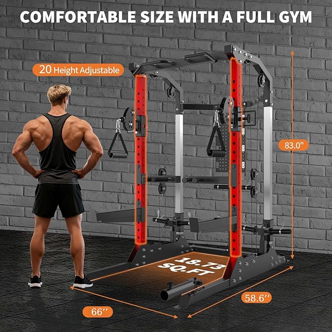 GarveeLife Power Cage, 2000LB Power Rack with Dual Independent Pulley System, Squat Rack with Adjustable Cable Crossover, Multi-Function Home Gym Workout Machine for Home
