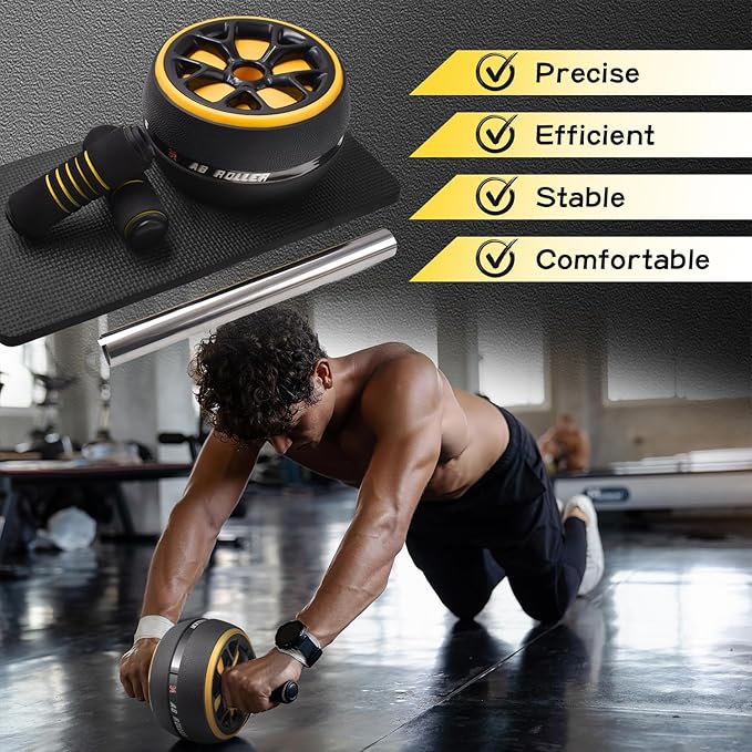 Ab Roller Wheel,Stable Wide Wheel For Beginner,Men,Women,Abs & Core Workout Equipment For Home Gym With Knee Pad,Abdominal Wheel For Full-Body Strength Training