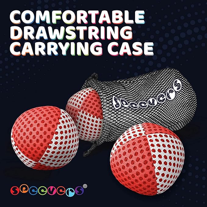 speevers Juggling Balls for Beginners and Professionals Set of 3, 14 Colors Available, 2 Layers of Net and Carry Case, Xballs Juggling Balls (Red - White, 2.5 oz)