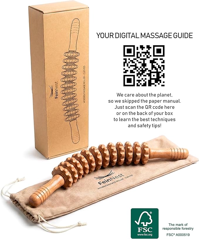Curved Muscle Roller Stick – Deep Tissue Massage Stick for Muscle Recovery & Sports Therapy, Manual Massage Roller for Legs, Back & Trigger Points (Zero Flex Steel Core) with Travel Bag