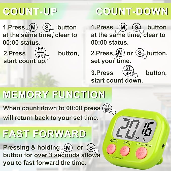 ZILLEEN Classroom Timer for Kids Teachers 2 Pack Digital Timers, White & Green