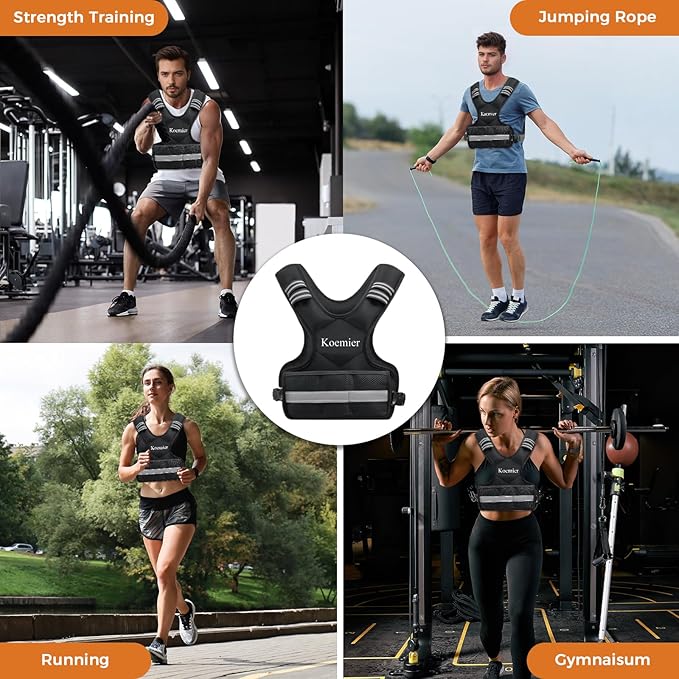 Adjustable Weighted Vest for Men and Women,4-10lb/11-20lb Vest with 6 Ironsand Weights,with Reflective Stripe,for Strength Training, Running, Fitness, Walking
