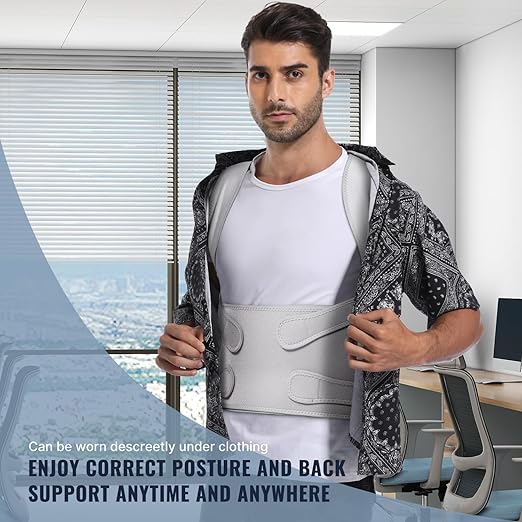 Adjustable Posture Corrector Belt for Women and Men, Back Brace Support, Shoulder Straightener Pain Relief Hunchback Correction, Grey (Medium)