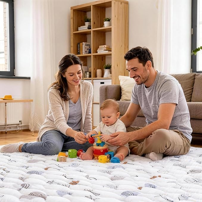 Viviland Baby Mats for Floor, 71x59 Inch Playpen Mat, Thicker & Large Soft Cushioning Padding Playmat for Baby and Toddlers Infants, Non-Slip & Machine Washable, Gray Elephan