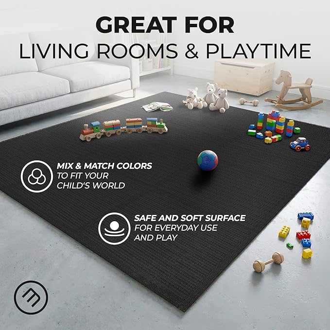 bemaxx Gym Mats Set - 48 pcs EVA Interlocking Foam Floor Tiles (24.4"x24.4"x0.4") 192 sqft Protective Gym Flooring Sports Home Workout Exercise Mats Puzzle Garage Fitness Play-Room Pool Treadmill Bike