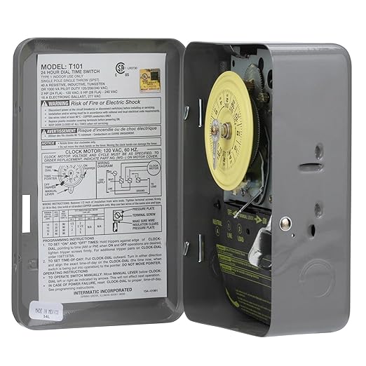 Intermatic T101 24-Hour Mechanical Timer Switch - 120V SPST, Indoor Metal Enclosure, Heavy Duty, Manual Override, 40 Amp - Ideal for Lights, Pumps, Fans, and HVAC Systems (Pack of 3)