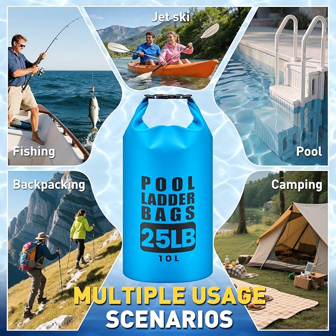 2 Pack 10L/25LB Pool Step Weights Sand Bags – Waterproof 500D PVC Ladder Weights, Pool Sand Stair Weights for Above Ground and in-Ground Pool Steps