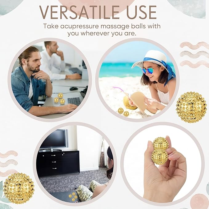 6 Pcs Magnetic Massage Ball for Adults Spiky Massage Ball for Hand Exercise, Pain Pressure and Stress Relief Christmas Gifts for Stocking Stuffers (Gold)