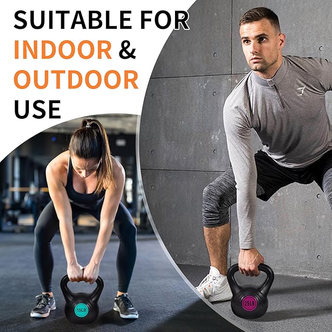 BalanceFrom Vinyl Kettlebell Set, 30/45/50/75 Pound Options – Cement-Filled Strength Training Weights with Ergonomic Grip and Color Coding for Full Body Fitness at Home or Gym