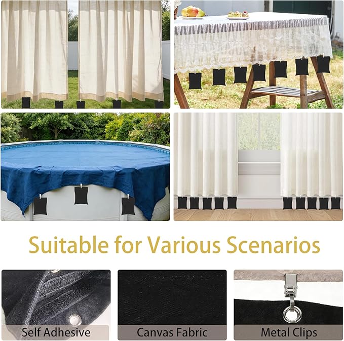 10 Pack Outdoor Curtain Weights 16oz Heavy Curtain Weights Bags Curtain Bottom Weighted Sandbag with Retainer Clips for Outdoor Curtains Tent Tablecloths Pergola