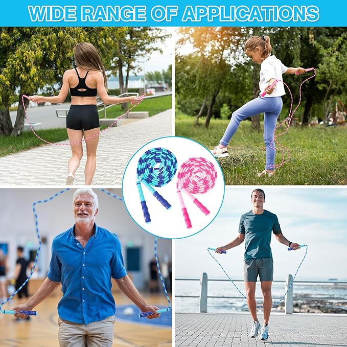 2 Pack Jump Rope for Kids, Adjustable Tangle-Free Soft Beaded Skipping Rope, Segmented Soft Beaded Skipping Rope, 9.2 FT Segmented Jumping Rope, Fitness Workout Exercise for Kids, Man, and Women