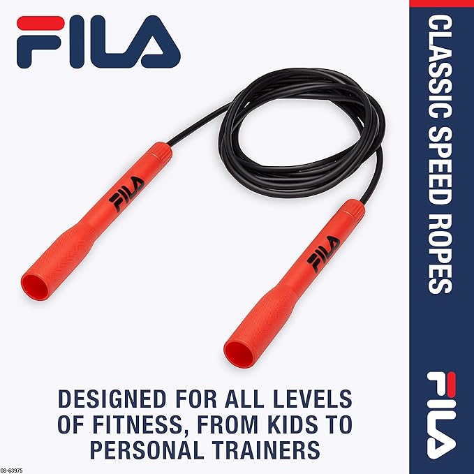 FILA Accessories Speed Jump Rope - 9ft Classic Fitness Jumping Rope | Adjustable Tangle-Free Cable & Extended Grip Handles | Cardio Endurance Training for Women, Men
