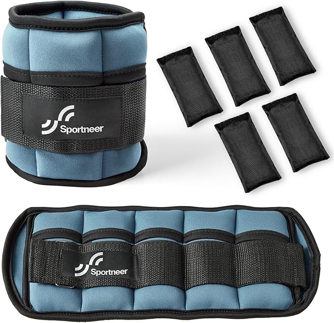 Sportneer Adjustable Ankle Weights Set - 1 Pair (2-10 lbs) Removable Sandbags for Women & Men, Comfortable Neoprene Leg Weights for Walking, Running, Pilates, Yoga, Home Workout & Physical Therapy