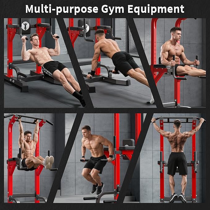 Power Tower Pull Up Bar Dip Station, Free Standing Pull Up Rack Dip Station for Home Gym, 10-Level Adjustable Height Pull Up Bar Stand Dip Bar Strength Training Workout Equipment