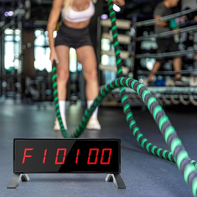 Multifunction Gym Timer with Bracket and Remote Control - 1.8 Large Red LED Display, 4 Modes (Clock/Countdown/Stopwatch/WRC), 99 Cycles, 95dB Alarm, Desktop Mount for Gym Kitchen Lab Classroom