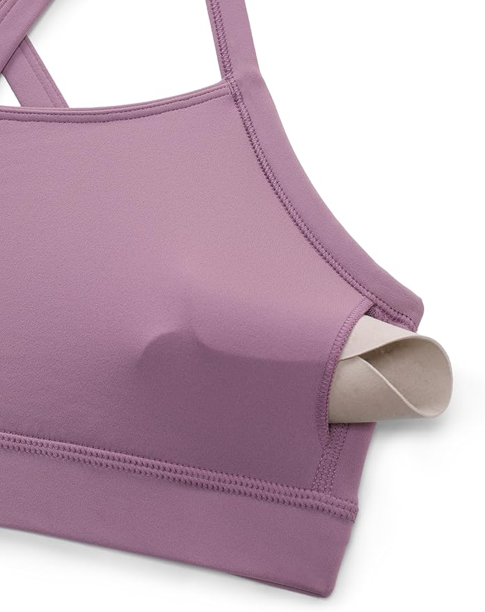 CRZ YOGA Butterlift Cut-Out Cross Back Sports Bras for Women - Medium Impact Adjustable Thin Straps Pilates Padded Gym Tops