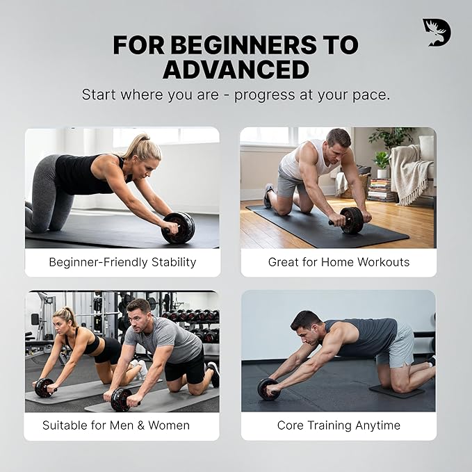 DMoose Fitness Ab Roller Wheel with Elbow Support & 2 Knee Pads - Abdominal Exercise Trainer for Core Strength Training - Ultimate Abs Workout Equipment for Home and Gym - Ab Machine for Men & Women