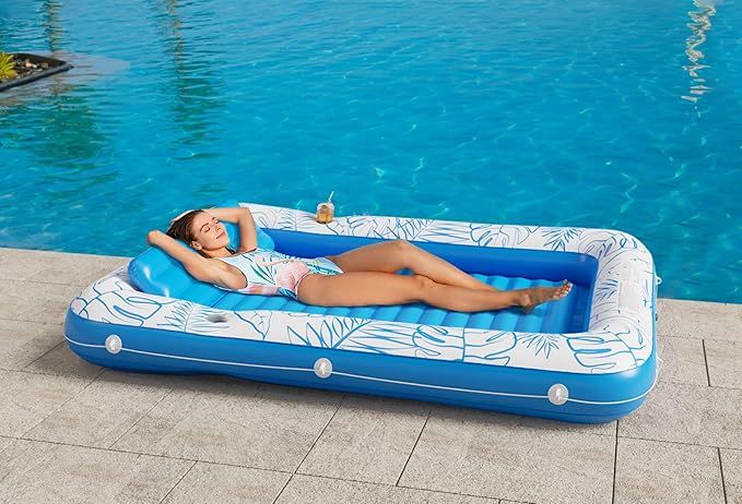 Inflatable Tanning Pool Lounger Float - Jasonwell 4 in 1 Sun Tan Tub Sunbathing Pool Lounge Raft Floatie Toys Water Filled Tanning Bed Mat Pad for Adult Blow Up Kiddie Pool Kids Ball Pit Pool (XXL)