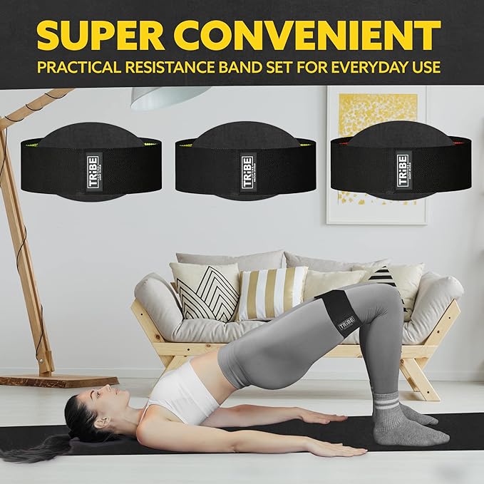 Tribe Lifting Resistance Bands for Working Out - 3 Pack Fabric Workout Bands for Women and Men - Booty Bands for Legs and Glute - Non Slip Exercise Bands Set for Squat Hip Thigh