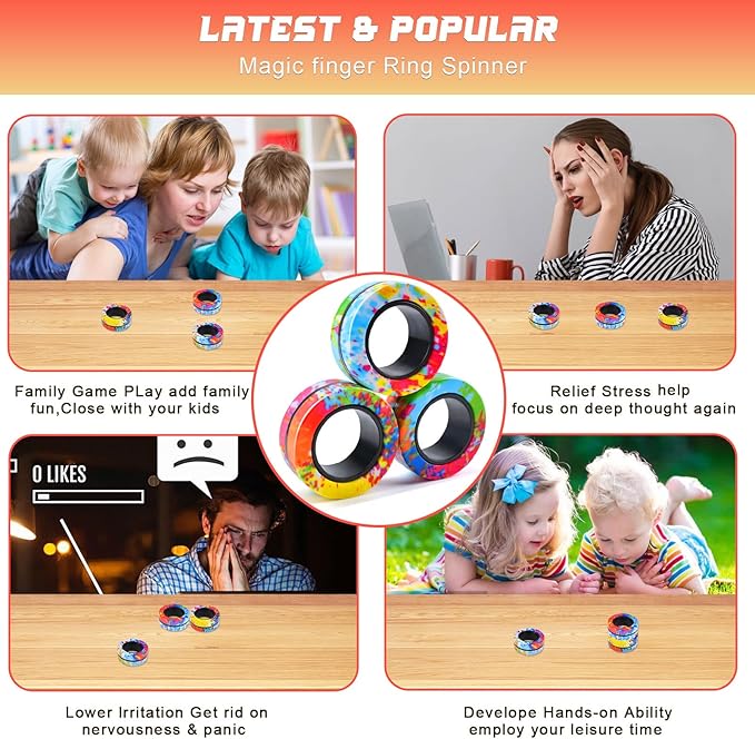 Cevioce Easter Basket Stuffers for Teens Boys Girls 3Pcs Magnetic Rings Fidget Toy Set, ADHD Anxiety Magnetic Fidget Toys Adults Fidget Spinner Rings for Relief, Easter Gifts for Kids 8+ Year Old