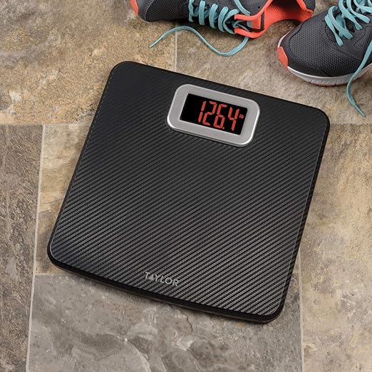 Taylor Digital Scales for Body Weight, High 400 LB Capacity, Carbon Fiber Anti-Slip Mat, Readout with Red Digits, Auto On and Off Scale, 11.8 x 11.8 Inches, Black (Pack of 2)