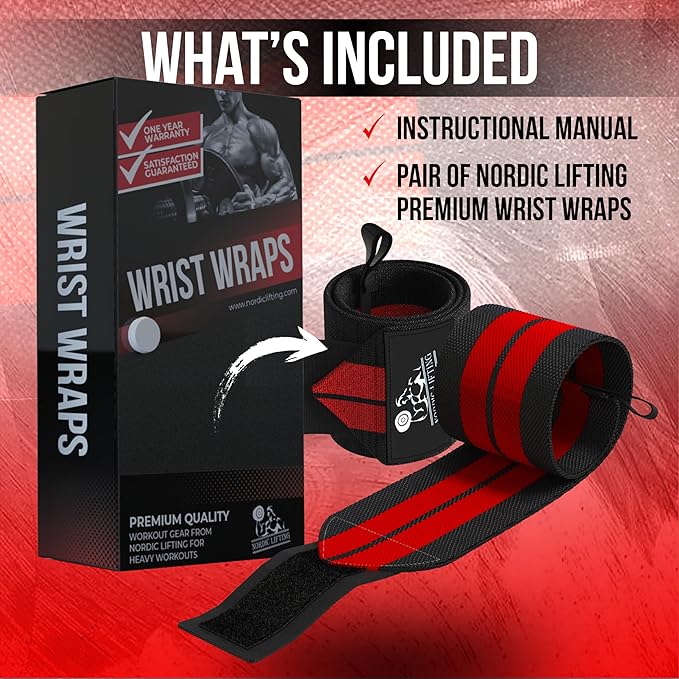 Nordic Lifting Wrist Wraps (1 Pair/2 Wraps) – Lifting Wrist Wraps with Thumb Loop for Weightlifting, Powerlifting & CrossFit – Durable Wrist Support Straps for Men & Women – Gym Essentials for Heavy Lifts