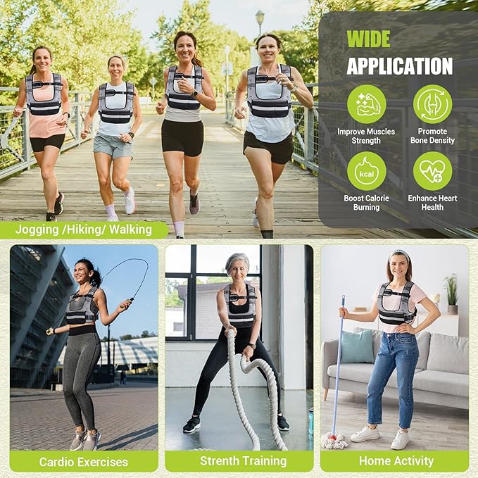 Adjustable Weighted Vest for Women, 6-12lb U-Shaped Weight Vest with 6 Iron Sand Bags, Rucking Vest with Extended Shoulder Pads & Plus Pockets for Running, Walking and Strength Training