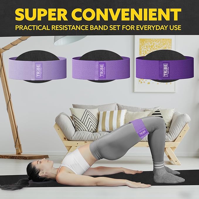 Tribe Lifting Resistance Bands for Working Out - 3 Pack Fabric Workout Bands for Women and Men - Booty Bands for Legs and Glute - Non Slip Exercise Bands Set for Squat Hip Thigh
