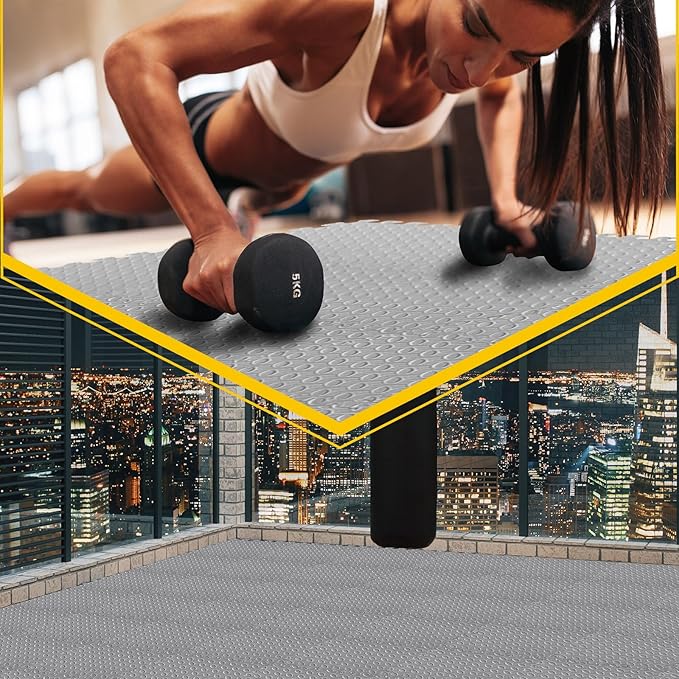 Ecally 100 Pcs 12 x 12 Gym Mat Foam Floor Mats for Home Gym Covers 96 Sq Ft Puzzle Exercise Square Interlocking Carpet Tiles with Border for Workouts Equipment Yoga Pilates (Gray)