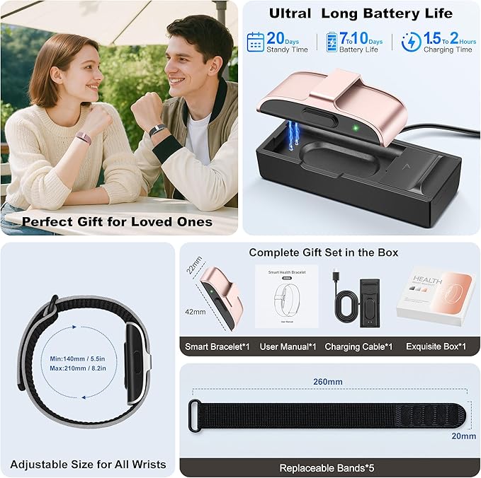Smart Bracelets for Women & Men,Health Activity Fitness Trackers with 120+ Sports Modes,24/7 Heart Rate&Blood Pressure Monitoring,Sleep& Stress Tracking,IP68 Waterproof,5 Smart Wristband with Free APP
