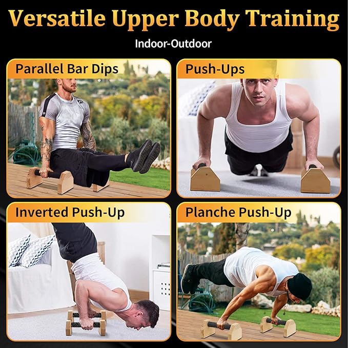 Push-up Stand, 2 PCS Wood Pushup Bars Non-Slip Base Exercise Home Workout Equipment, Wooden Parallettes Handle Stands Grip for Men Strength Training, Planks Calisthenics